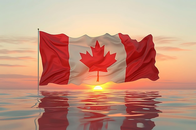 Canada flag waving in the wind against a blue sky and clouds