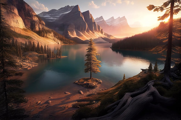 Canada landscape with mountains and lake Generative AI Art Beautiful view