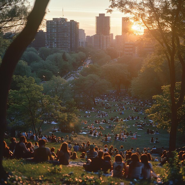 Photo canadian families enjoying summer concert in the park in toronto canada