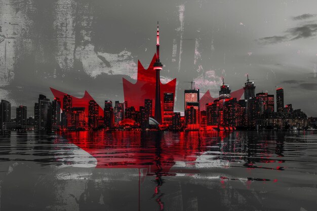 Canadian flag against Toronto skyline Patriotic view of the vibrant city Canada day