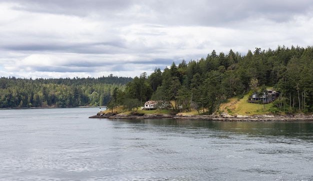 Canadian landscape by the ocean and mountains summer season