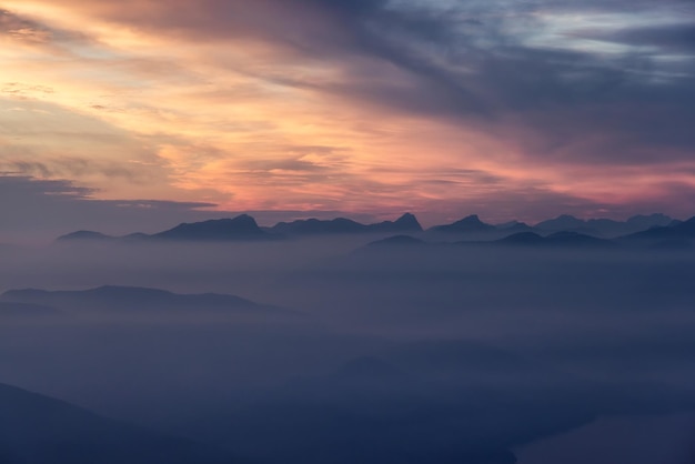 Canadian Mountain Landscape on the West Coast of Pacific Ocean Dramatic Sunset and Hazy Smoky Sky