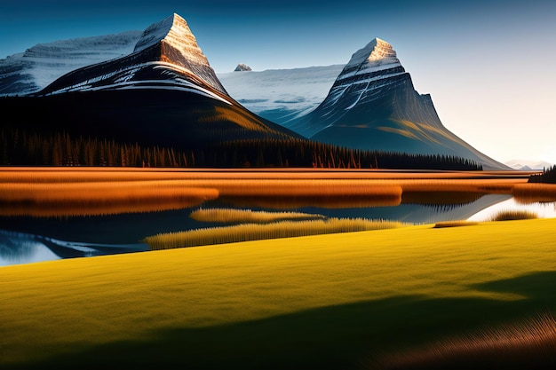 A canadian mountain landscape with a mountain in the background