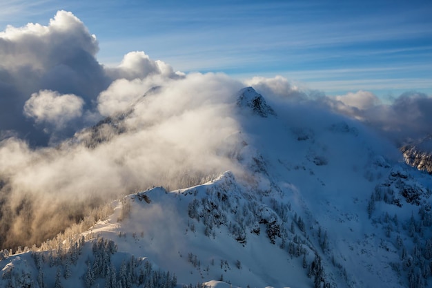 Canadian Nature Background Aerial View of the Mountains with Snow