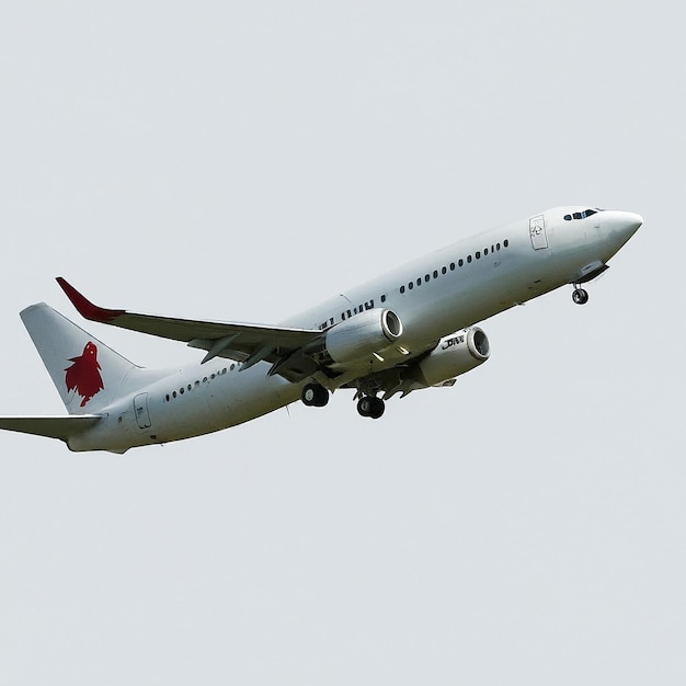 a canadian plane is flying through the air with a maple leaf on the tail