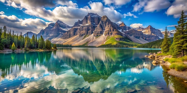 Canadian wilderness in Banff National Park Canada Scenic nature landscape with Rocky Mountains in the background as seen at Bow Lake Banff National Park Alberta Canada