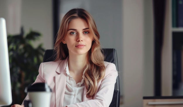 Canadian woman working late at office