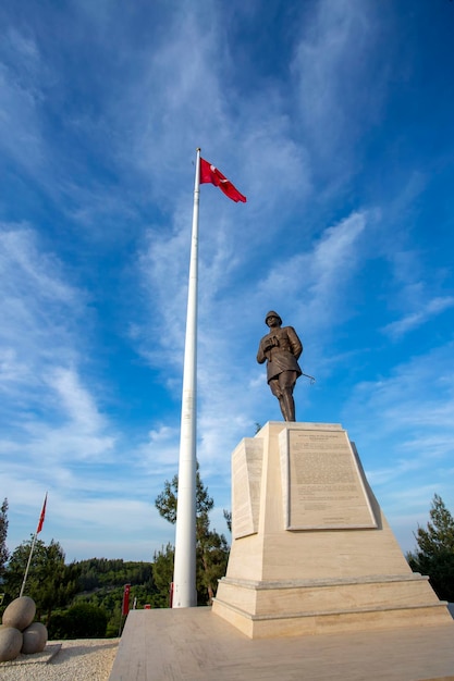 Canakkale / Turkey, May 26, 2019 / Conkbayiri, 57. alay, Ataturk sculpture