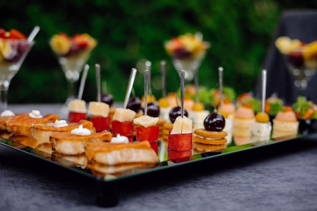 Canape with salmon and cheese