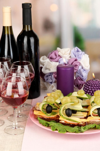 Canapes and wine in restaurant