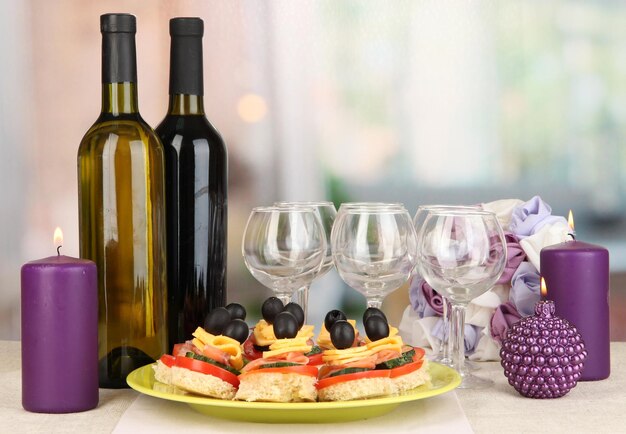 Canapes and wine in restaurant