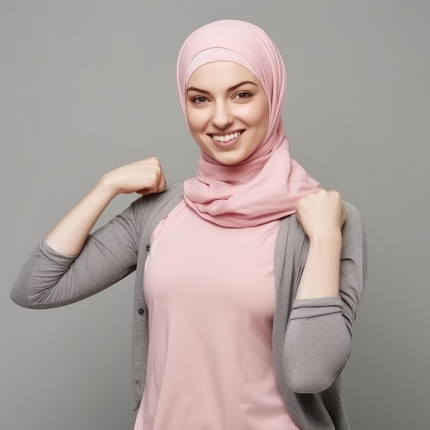 Cancer fighter woman making fists with her hands in the air