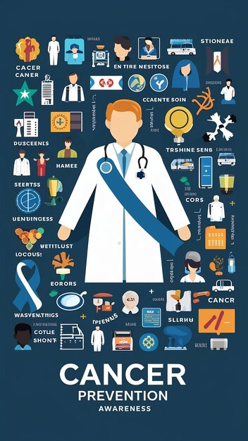 Cancer prevention and awareness concept icons and words medical doctor