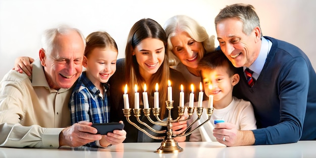 Candid Family Moment Lighting Hanukkah Candles Together Warmth Tradition and Smiles Around the Me