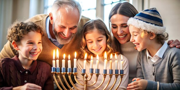 Candid Family Moments Lighting Hanukkah Candles Together Heartwarming Tradition Genuine Smiles