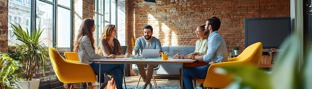 Photo candid moment of creative team collaborating and brainstorming ideas for 2025 with calendars energ