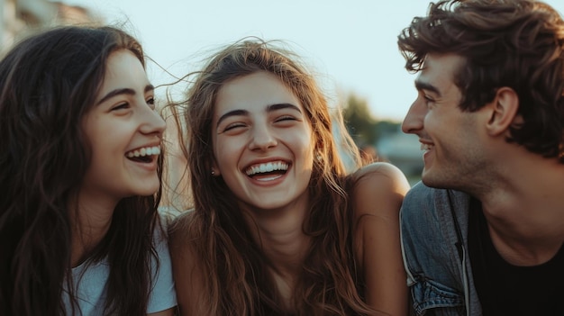 Candid moments of friends laughing together Best friends enjoying time together outdoors