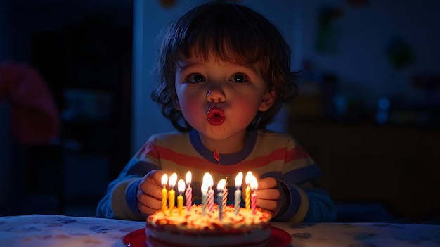 Photo a candid shot of a child blowing out birthday candles