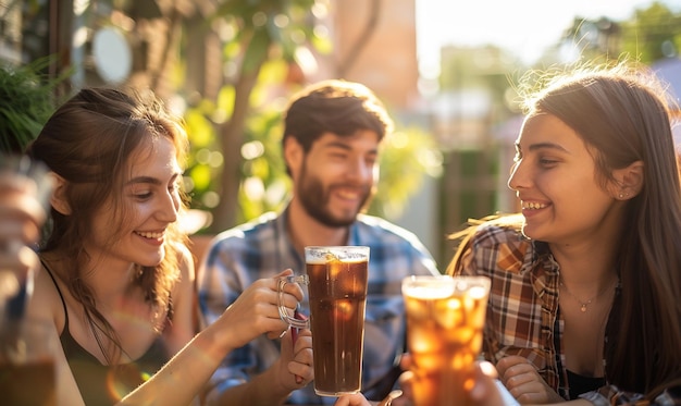 Candid shot of friends toasting with Mojitos