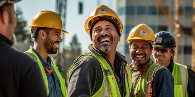 candid shot Photo with a team construction worker standing with construction site