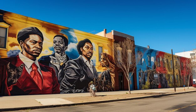 candid shots of a community mural painting for Black History Month