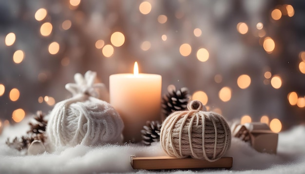 a candle and a book on a blanket with a candle