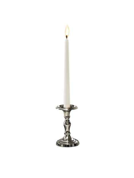 Candle on candlestick isolated on white background