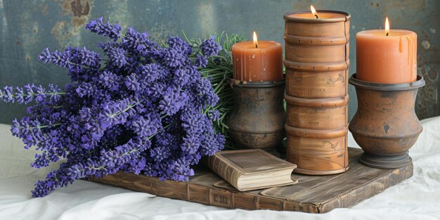 Candle Centerpiece with Lavender and Votive