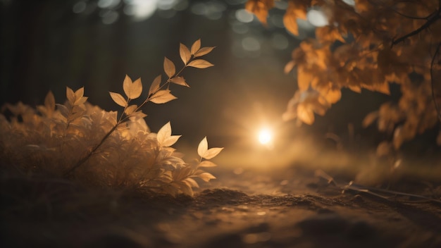 A candle in the dark with leaves on it