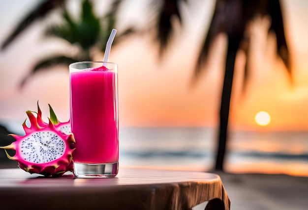 a candle and a flower are on a table with a palm tree in the background