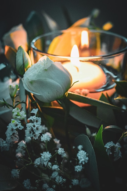 Photo candle in flowers