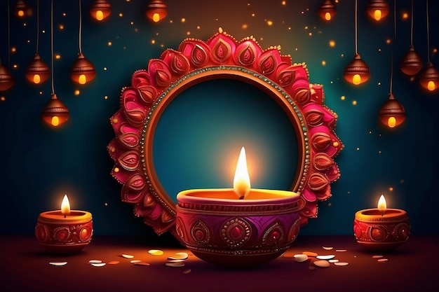 a candle in a frame with a red flower on the bottom