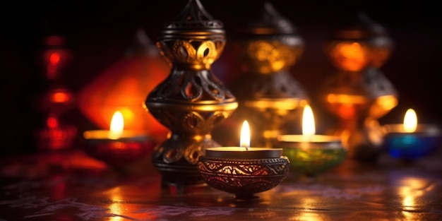 A candle in front of a dark background