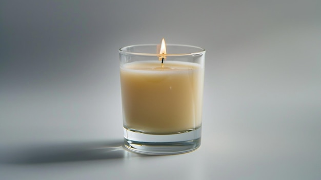 Photo candle in glass on white background