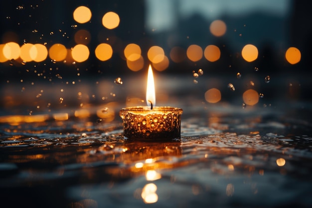 Candle glowing bokeh background in water Generative AI