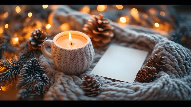 Photo a candle is on a blanket with a book next to a candle