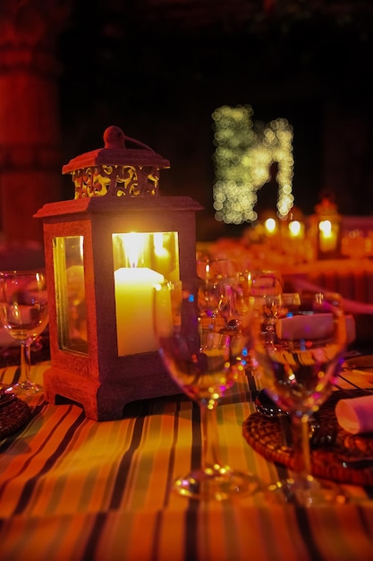 Candle in lantern for catering &amp; decor purposes at corporate Christmas Gala Event Party