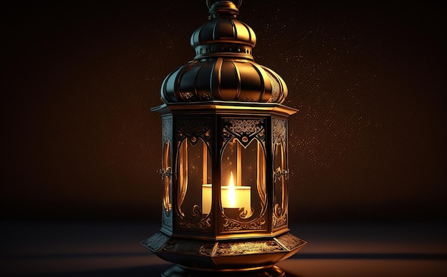 A candle in a lantern lit up on a dark background