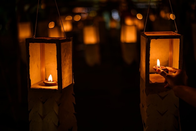 Candle  lighting paper lanterns ,  Lantern Festival or Yee Peng Festival (North of Thailand new years) , Chiang Mai ,Thailand