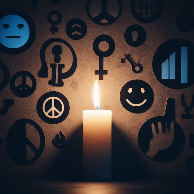 Candle Lighting Up Dark Room with Human Rights Symbols A Beacon of Hope for All