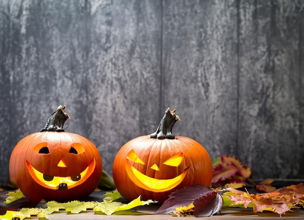 Photo candle lit halloween pumpkins