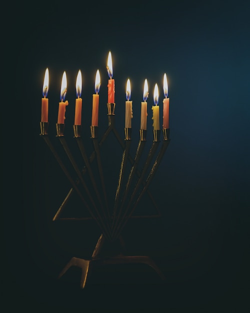 Candle lite on the traditional Silver Hanukkah menorah