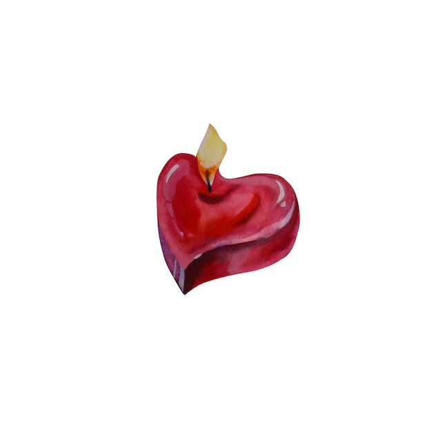 A candle in the shape of a heart Watercolor illustration valentine's day