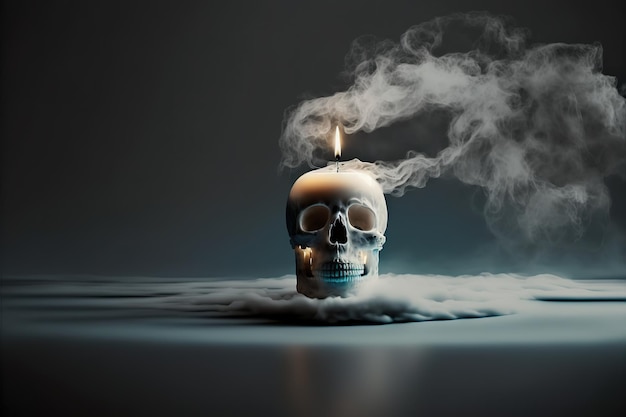 Candle in the skull with smoke