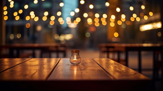 A candle on a table in a restaurant