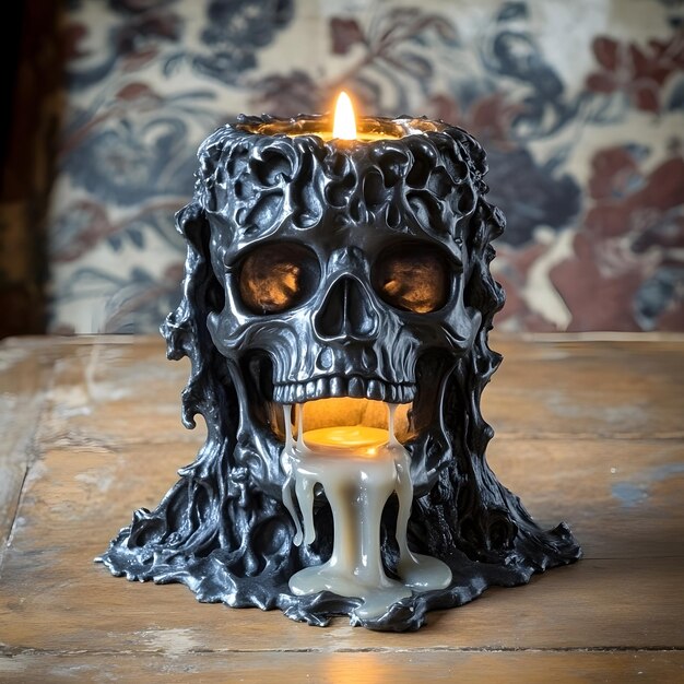 a candle that has a skull on it