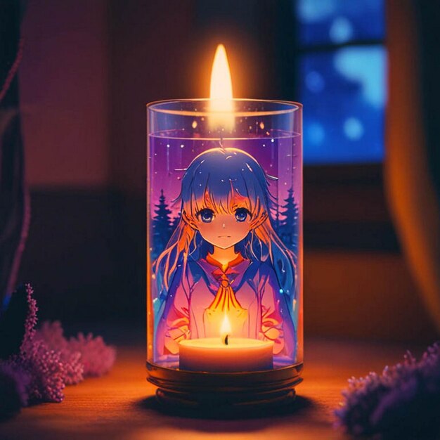 a candle that has the word anime on it