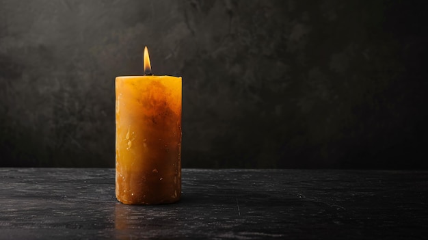 Photo a candle that is lit with the candle on a dark background