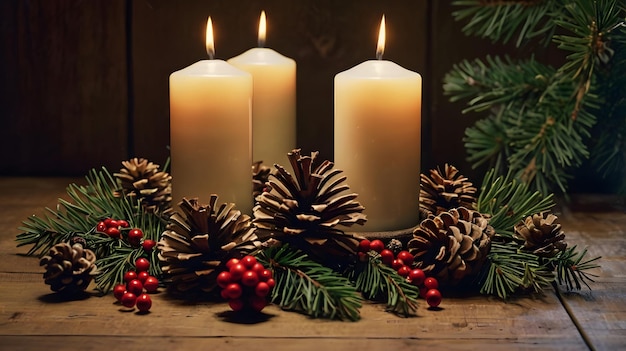 Photo a candle that is lit with a pine cone on the right