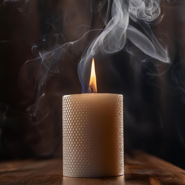 Photo a candle that is lit with smoke coming out of it